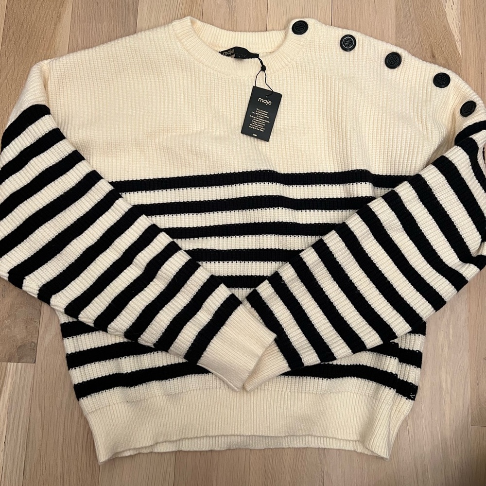 Maje striped crop sweater with shoulder buttons